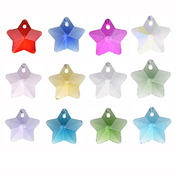 Couleur Mélangete Charms en verre transparent, facette, étoiles, couleur mixte, 13x13.5x7mm, Trou: 1mm, 12 couleurs, 6 pcs / couleur, 72 pcs / boîte