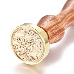 Lighthouse Brass Wax Seal Stamp, with Wooden Handle, for Post Decoration, DIY Card Making , Lighthouse Pattern, 90x26mm