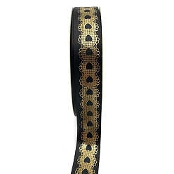 Черный 48 ярдов полиэфирной ленты с золотым тиснением, Лента с принтом в виде сердечек для упаковки подарка, партийные украшения, чёрные, 1 дюйм (25 мм)