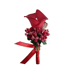 Brique Rouge Boutonnière corsage fleur imitation cuir pu, pour homme ou marié, garçons d'honneur, mariage, décorations de fête, firebrick, 120x60mm