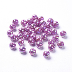 Pourpre Perles acryliques de poly styrène respectueuses de l'environnement, de couleur plaquée ab , ronde, pourpre, 10mm, trou: 2 mm, environ 980 pcs / 500 g