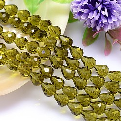 Olive Faceted Teardrop Imitation Austrian Crystal Bead Strands, Grade AAA, Olive, 12x10mm, Hole: 0.9~1mm, about 33pcs/strand, 15.7 inch