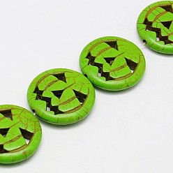 Желто-Зеленый Синтетических нитей бирюзовые бусы, окрашенные, Хэллоуин тыква Jack O Lantern, желто-зеленый, 15x3.5 мм, отверстие : 1 мм, около 27 шт / нитка, 15.35 дюйм