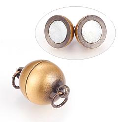 Brushed Antique Bronze Brass Magnetic Clasps with Loops, Round, Brushed Antique Bronze, 19x11.5~12mm, Hole: 3~3.5mm