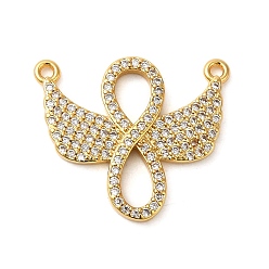 Real 18K Gold Plated Rack Plating Brass Micro Pave Cubic Zirconia Pendants, Long-Lasting Plated, Lead Free & Cadmium Free, Wing, Real 18K Gold Plated, 18.5x21.5x2.5mm, Hole: 1.2mm