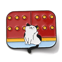 Fuego Ladrillo Pin esmaltado con tema de ciudad prohibida y gato de estilo chino, Broche de aleación de zinc negro para ropa de mochila., ladrillo refractario, 28x32.5x1.5 mm