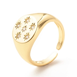 Chapado en Oro Real 18K Anillo de estrella con circonita cúbica transparente, anillo abierto de sello para mujer, sin plomo y cadmio, real 18 k chapado en oro, tamaño de EE. UU. 7 (17.3 mm)
