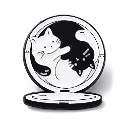 Blanc Épingles en émail de chat de couple de style dessin animé, badge en alliage noir pour hommes femmes, blanc, 30x26x1.5mm