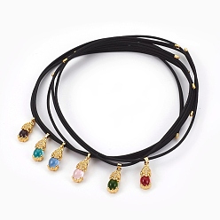 Mixed Color Dual-use Items, Magnetic Cord Wrap Bracelets, Pendant Necklace, with Brass Jade Pendant, Dyed, Pi Xiu, Golden, Mixed Color, 20.1 inch(51cm), 2mm