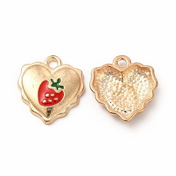 Golden Alloy Enamel Pendants, Heart with Strawberry Charm, Golden, 16.5x15x3mm, Hole: 2mm