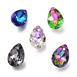 Mixed Color Glass Rhinestone Pendants, Back Plated, Faceted, Teardrop, Mixed Color, 16x11x7mm, Hole: 1.5mm