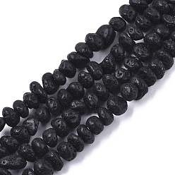 Black Luster Natural Lava Rock Beads Strands, Nuggets, Black, 6~10x6~10x4~6mm, Hole: 1mm, about 75~80pcs/strand, 15.35 inch(39cm)