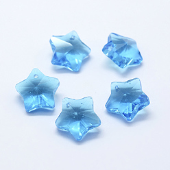 Sky Blue Transparent Glass Pendants, Faceted, Star Charms, Sky Blue, 13x13.5x7mm, Hole: 1mm