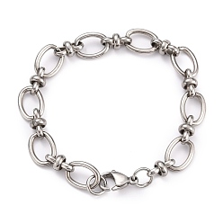 Stainless Steel Color 304 Stainless Steel Oval Link Chain Bracelets, with Lobster Claw Clasps, Stainless Steel Color, 8-1/8 inch(20.5cm)