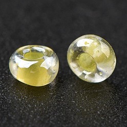 Lemon Chiffon 11/0 Grade A Round Glass Seed Beads, Transparent Inside Colours, Luster Plated, Lemon Chiffon, 2.3x1.5mm, Hole: 1mm, about 48500pcs/pound