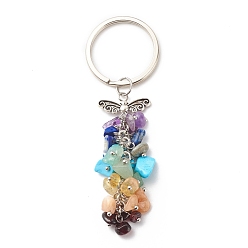 Mixed Stone Natural & Synthetic Gemstone Beaded Keychain, with Brass, Iron, 304 Stainless Steel & Alloy Findings, Wings, 9.5cm
