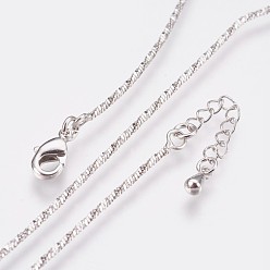 Real Platinum Plated Long-Lasting Plated Brass Chain Necklaces, with Lobster Claw Clasp, Nickel Free, Real Platinum Plated, 17.7 inch (45cm), 1mm