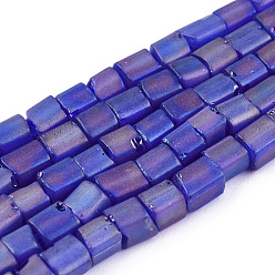 Dark Slate Blue Transparent Frosted Glass Bead Strands, Rectangle, Dark Slate Blue, 3~8.5x3.5~4x3.5~4mm, Hole: 1.2mm, about 96~101pcs/strand, 15.16 inch~15.55 inch(38.5~39.5cm)