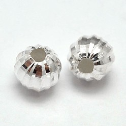 Silver Fancy Cut Faceted Round 925 Sterling Silver Beads, Silver, 8mm, Hole: 2mm, about 36pcs/20g