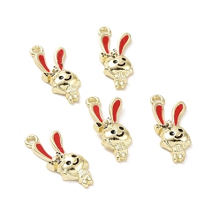 Red Alloy Enamel Pendants, Rabbit Charms, Cadmium Free & Lead Free, Red, 23x9.5x3mm, Hole: 1.6mm