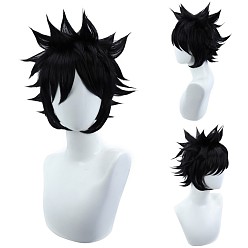 Black Cosplay Party Wigs, Synthetic Wigs, Heat Resistant High Temperature Fiber, Short Spiky Wigs with Bangs, Black, 11 inch(28cm)