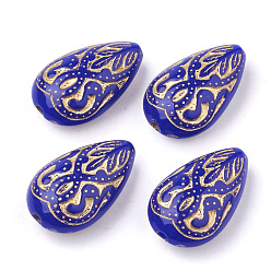 Blue Teardrop Plating Acrylic Beads, Golden Metal Enlaced, Blue, 18x11.5x7.5mm, Hole: 1.5mm, about 588pcs/500g