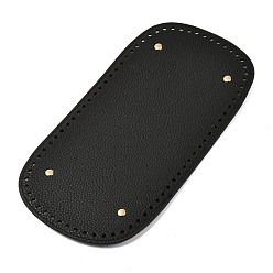 Black Imitation PU Leather Bottom, Oval with Alloy Brads, Litchi Grain, Bag Replacement Accessories, Black, 30x15.3x0.4~1.1cm, Hole: 5mm