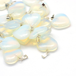 Opalite Heart Opalite Pendants, with Platinum Tone Brass Findings, 20~22x20~21x5~8mm, Hole: 2x7mm