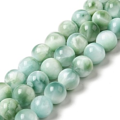 Natural Glass Natural Glass Beads Strands, Grade AB+, Round, Aqua Blue, 10mm, Hole: 1mm, about 39~40pcs/strand, 15.5~15.7''(39.37~39.88cm)