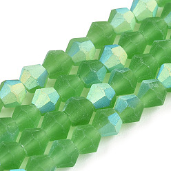 Lime Vert Imitez des brins de perles en verre givré bicône en cristal autrichien, AA grade, facette, lime green, 4x4mm, Trou: 1mm, Environ 87~89 pcs/chapelet, 13.19~13.39 pouce (33.5~34 cm)