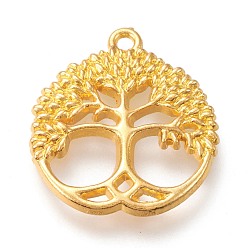 Oro Colgantes de la aleación, sin plomo y cadmio, plano y redondo con el árbol de la vida, dorado, 26x23x2.5 mm, agujero: 1.8 mm