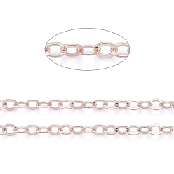 Rose Gold Brass Flat Oval Cable Chains, Soldered, with Spool, Cadmium Free & Nickel Free & Lead Free, Rose Gold, 2.5x2x0.45mm, about 301.83 Feet(92m)/roll