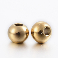 Golden Ion Plating(IP) 304 Stainless Steel Beads, Round, Golden, 6x5mm, Hole: 2mm