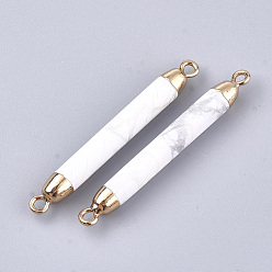 Howlite Electroplate Natural Howlite Links connectors, with Iron Findings, Column, Golden, 44~45x5mm, Hole: 1.8mm
