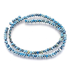 Blue Plated Electroplate Non-magnetic Synthetic Hematite Bead Strands, Frosted, Rhombus, Blue Plated, 3x4x2mm, Hole: 1mm, about 158~160pcs/strand, 15.3 inch~15.5 inch(39~39.5cm)