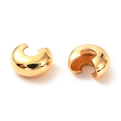 Real 18K Gold Plated Brass Crimp Beads Covers, Real 18K Gold Plated, 3.5x4x2mm, Hole: 1.2mm