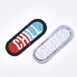 Colorful Computerized Embroidery Cloth Iron On Patches, Costume Accessories, Appliques, Capsule with Chill, Colorful, 60x22.5x1.5mm