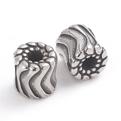 Antique Silver 304 Stainless Steel Beads, Large Hole Beads, Column, Antique Silver, 11.5x11.5mm, Hole: 4mm