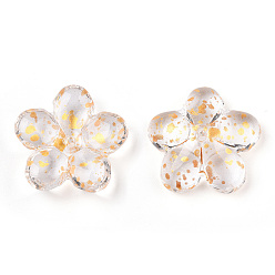 Gold Spray Painted Transparent Glass Beads, Flower, Gold, 21x21.5x7mm, Hole: 1.8mm