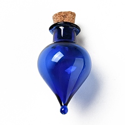 Blue Teardrop Glass Cork Bottles Ornament, Glass Empty Wishing Bottles, DIY Vials for Pendant Decorations, Blue, 3.6cm