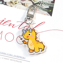 Gold Cute Acrylic Dinosaur Pendant Keychain, with Metal Clasps, for Car Key Bag Gift Keyring, Gold, 3~4cm