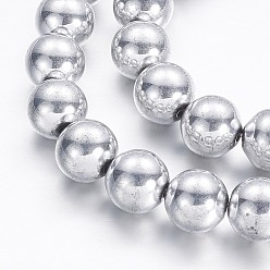 Platinum Plated Electroplate Non-magnetic Synthetic Hematite Beads Strands, Round, Platinum Plated, 10mm, Hole: 2mm, about 48pcs/strand, 15.7 inch
