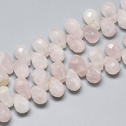 Quartz Rose Naturel a augmenté perles de quartz brins, perles percées, facette, larme, 9~9.5x6mm, Trou: 0.8mm, Environ 44 pcs/chapelet, 7.6 pouce