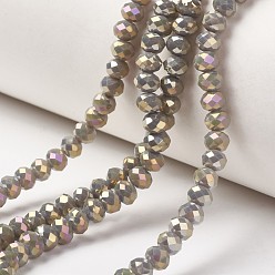 Oliva Electrochapa hilos de perlas de vidrio opacas, chapado en arco iris , facetados, Rondana plana, oliva, 4x3 mm, agujero: 0.4 mm, sobre 123~127 unidades / cadena, 16.5~16.9 pulgada (42~43 cm)