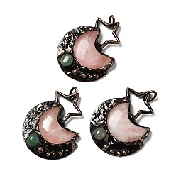 Rose Quartz Natural Rose Quartz & Green Aventurine Big Pendants, Star & Moon Charms, with Red Copper Plated Brass Findings, Cadmium Free & Lead Free, 57~58.5x44.5~45.5x8~8.5mm, Hole: 6mm