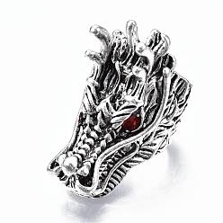 Siam Aleación rhinestones anillos de dedo, anillos de banda ancha, dragón, plata antigua, tamaño de 10, siam, 20 mm
