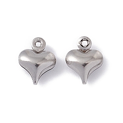 Stainless Steel Color 304 Stainless Steel Charms, Puffed Heart Charms, Stainless Steel Color, 10x8x3.5mm, Hole: 1mm