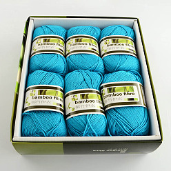 Темно-Голубой Мягкие детские нити, с бамбукового волокна и шелка, глубокое синее небо, 1 мм, около 140 м / рулон, 50 г / рулон, 6 рулонов / коробке