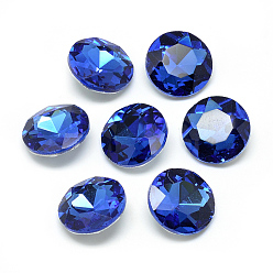 Cornflower Blue Pointed Back Glass Rhinestone Cabochons, Back Plated, Faceted, Flat Round, Cornflower Blue, 14x5.8mm