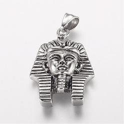 Antique Silver 304 Stainless Steel Pendants, Pharaoh, Antique Silver, 38x27x10.5mm, Hole: 5x8mm